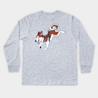 Brown Husky Running Kids Long Sleeve T-Shirt